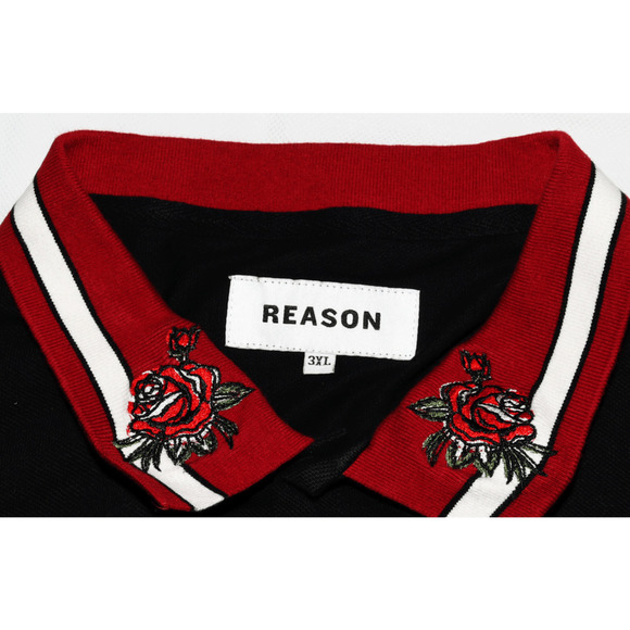 Reason Mens Short Sleeve Embroidered Rose Serpent Pearl Snap Polo Shirt Size 3XL - Picture 5 of 6